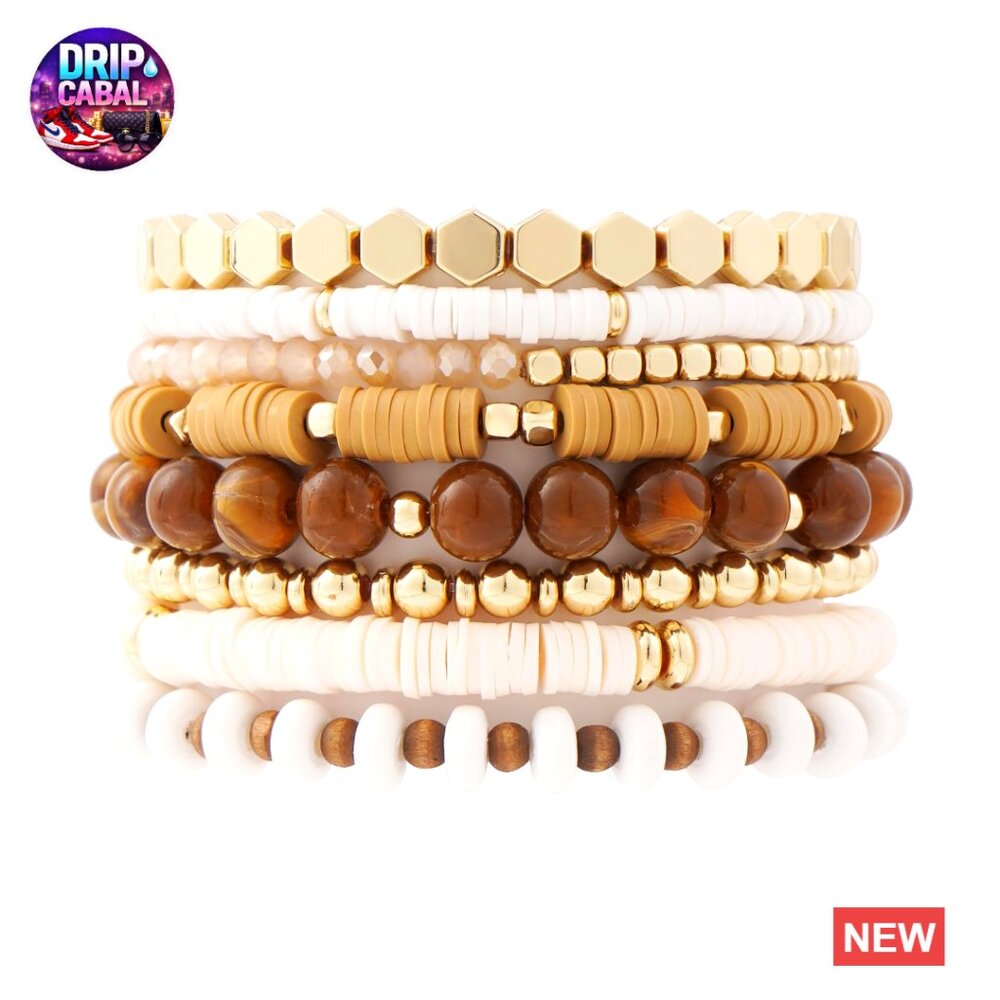 Boho Stretch Bead Bracelets Stackable Gold Plated… - image 1